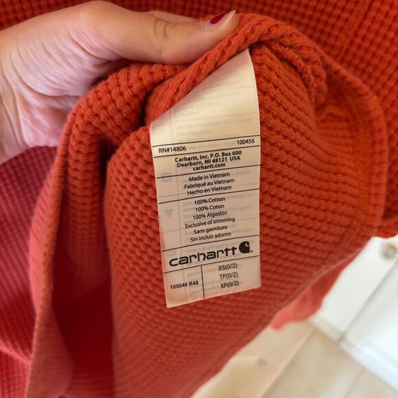 Carhartt EUC Women's Relaxed Fit Heavyweight Crewneck Thermal Shirt Orange XS - Picture 6 of 8
